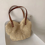 Rattan Shoulder Bag Large Straw Beach Handbag Tote Women's Summer Bucket Bags