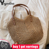 Rattan Shoulder Bag Large Straw Beach Handbag Tote Women's Summer Bucket Bags