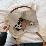 Rattan Shoulder Bag Large Straw Beach Handbag Tote Women's Summer Bucket Bags