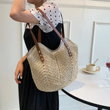 Rattan Shoulder Bag Large Straw Beach Handbag Tote Women's Summer Bucket Bags
