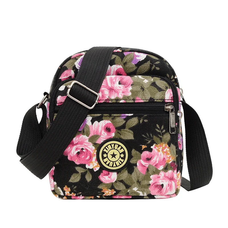Summer Canvas Diagonal Women's Shoulder Bags Floral Cloth Bags