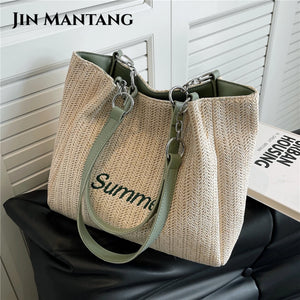 Summer Causal Big Woven Straw Tote Shoulder Bags For Women