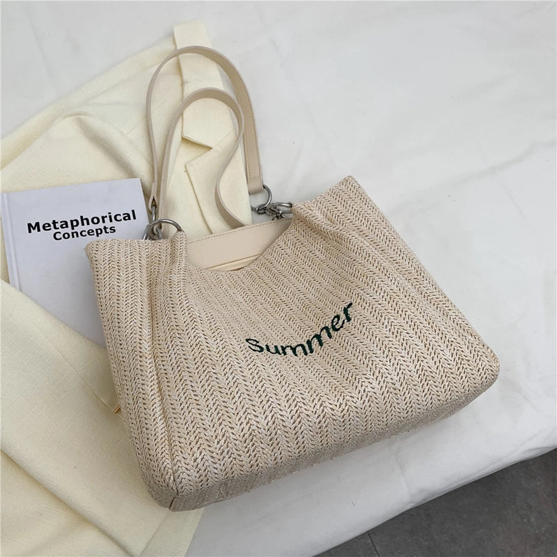 Summer Causal Big Woven Straw Tote Shoulder Bags For Women