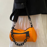 Summer Chains Cylinder Shoulder Bag PU Leather Crossbody Messenger Handbag Purse