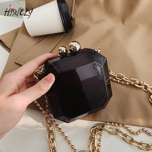 Summer Clear Acrylic Box Mini Women Transparent Bag Thick Chain Shoulder Crossbo