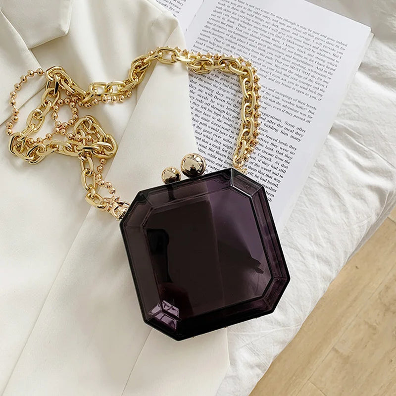 Summer Clear Acrylic Box Mini Women Transparent Bag Thick Chain Shoulder Crossbo
