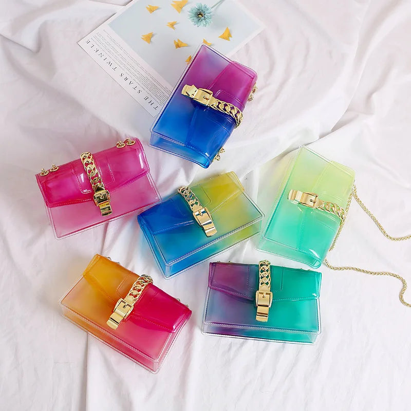 Clear Transparent Jelly Bag Candy Colors Rainbow Crossbody Bag