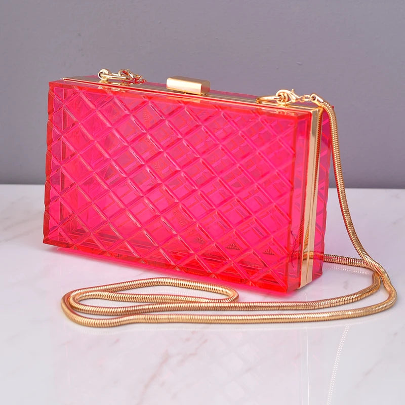 Grid Pattern Transparent Acrylic Clutch Purse for Women