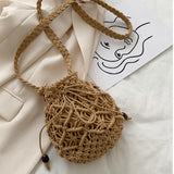 Summer Cotton Bucket Shoulder Bag Women Woven Drawstring Bag