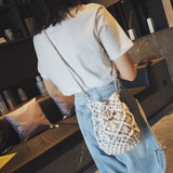 Summer Cotton Bucket Shoulder Bag Women Woven Drawstring Bag