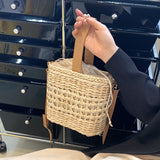 Straw Shoulder Bag Weaving Top Handle Bucket Beach Bags