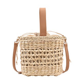 Straw Shoulder Bag Weaving Top Handle Bucket Beach Bags