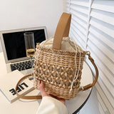 Straw Shoulder Bag Weaving Top Handle Bucket Beach Bags