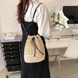 Summer Straw Bucket Bag Drawstring Crossbody Travel Beach Purse