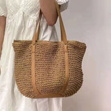 Summer Female Straw Shoulder Handbag Tote for Women Hollow Beach Travel Bag