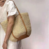 Summer Female Straw Shoulder Handbag Tote for Women Hollow Beach Travel Bag