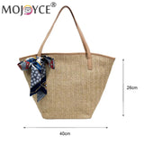 Summer Beach Straw Handbag with Silk Scarf