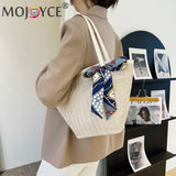 Summer Beach Straw Handbag with Silk Scarf