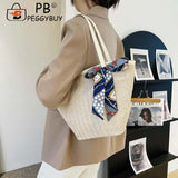 Summer Beach Vacation Straw Handbag with Silk Scarf