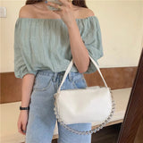 Summer Beaded Chain Shoulder Bag Women Portable Underarm Bags PU Handbags