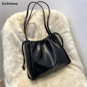 Summer Pleated Shoulder Bags Women String PU Leather Soft