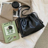 Summer Pleated Shoulder Bags Women String PU Leather Soft