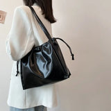 Summer Pleated Shoulder Bags Women String PU Leather Soft