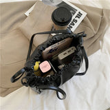 Summer Pleated Shoulder Bags Women String PU Leather Soft
