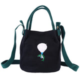 Summer Canvas Shoulder Bag Embroidered Zipper Bucket Bag