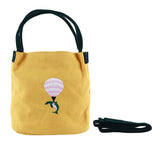 Summer Canvas Shoulder Bag Embroidered Zipper Bucket Bag