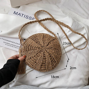 Women's Straw Weaving Shoulder Bag Tassel Beach Crossbody Purse