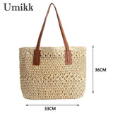 Straw Woven Shoulder Bag Large Capacity Boho Beach Vacation Handbag