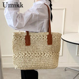 Straw Woven Shoulder Bag Large Capacity Boho Beach Vacation Handbag