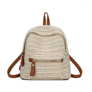 Women's Straw Backpack Small Beach Bag Travel Bags Beige