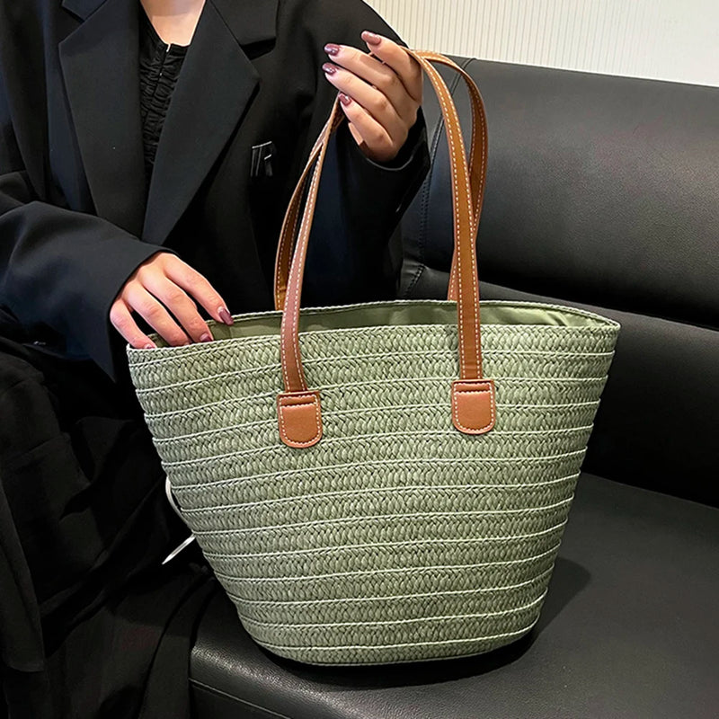 Summer Large Capacity Woven Beach Bag Casual Portable for Vacation