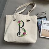 Summer Floral Initial Flower Letter Bolsa Feminina Shoulder Canvas Bag