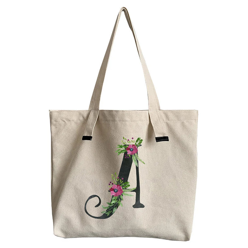 Summer Floral Initial Flower Letter Bolsa Feminina Shoulder Canvas Bag