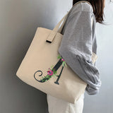 Summer Floral Initial Flower Letter Bolsa Feminina Shoulder Canvas Bag