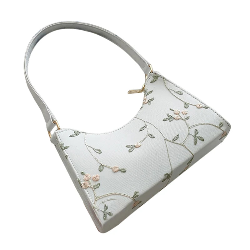 Summer Floral Stitching Shoulder Bag Soft PU Leather Underarm Bags Beach Handbag