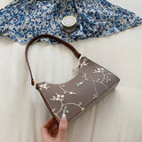 Summer Floral Stitching Shoulder Bag Soft PU Leather Underarm Bags Beach Handbag