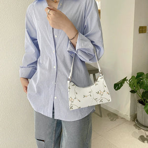 Summer Floral Stitching Shoulder Bag For Women Soft PU Leather Underarm Bags