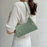 Summer Floral Stitching Shoulder Bag Soft PU Leather Underarm Bags Beach Handbag