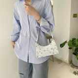 Summer Floral Stitching Shoulder Bag Soft PU Leather Underarm Bags Beach Handbag