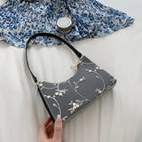 Summer Floral Stitching Shoulder Bag Soft PU Leather Underarm Bags Beach Handbag
