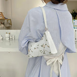 Summer Floral Stitching Shoulder Bag Soft PU Leather Underarm Bags Beach Handbag