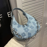 Summer Flower Half-moon Bag Canvas Armpit Shoulder Underarm Bag