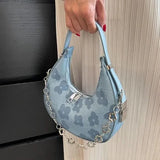 Summer Flower Half-moon Bag Canvas Armpit Shoulder Underarm Bag