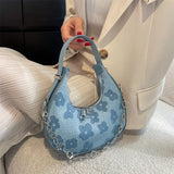 Summer Flower Half-moon Bag Canvas Armpit Shoulder Underarm Bag