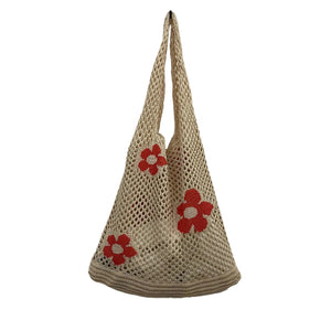 Summer Flower Handbag Knitted Shoulder Bag Large Tote
