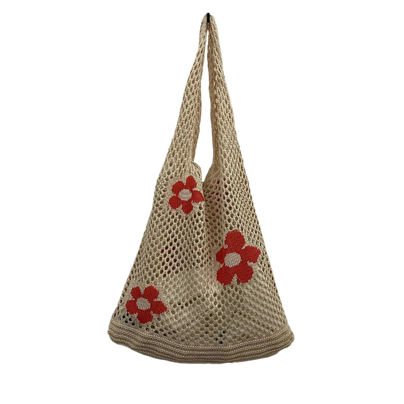 Summer Flower Handbag Knitted Shoulder Bag Large Tote